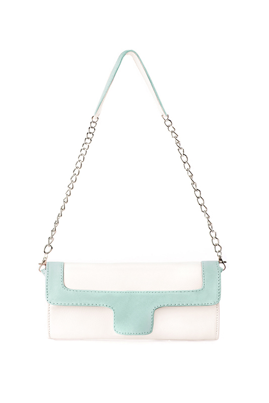 Dress clutch for wedding and parties in off white and aquamarine blue leather - Top view
